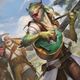 A dragonborn bard sings a song for her adventuring group.